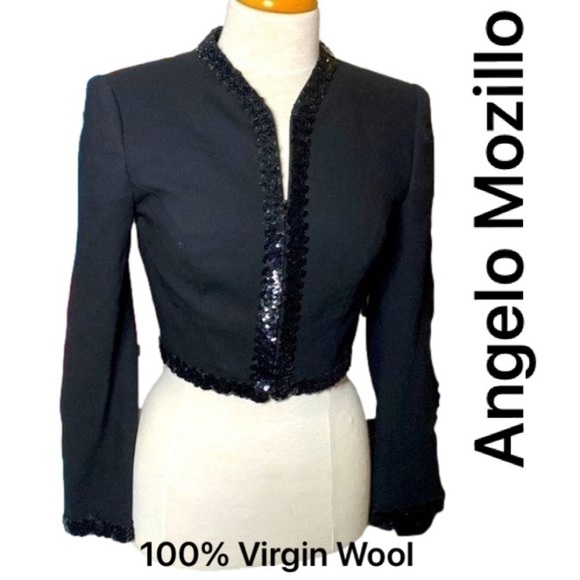 🌷 Angelo Mozillo🌷 Pure Virgin Wool Crop Blazer Jacket Made in Italy - Picture 1 of 11